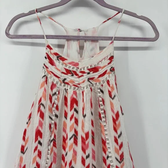 Altard State Womens Medium Red Ikat Chevron Halter Mini Dress Boho Racerback - Picture 2 of 11